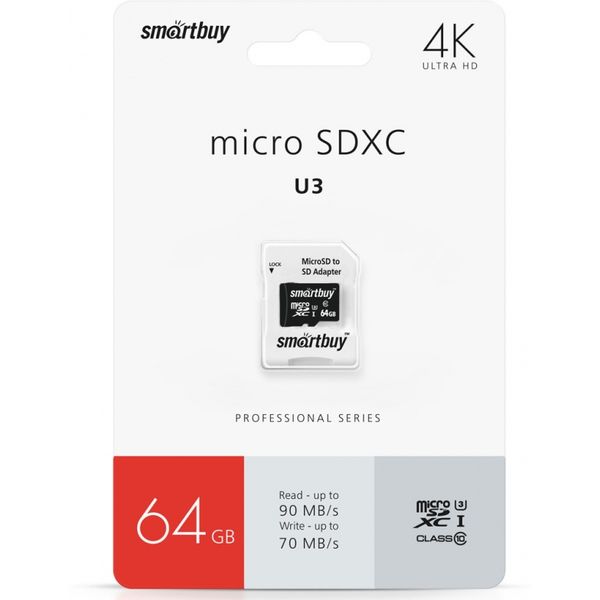    microSDXC 64 Class 10 PRO U3 R/W:90/70 MB/s (  SD)